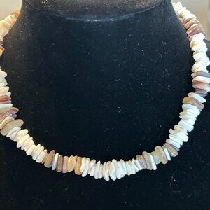 18" Puka Shell Necklace, White, Tan